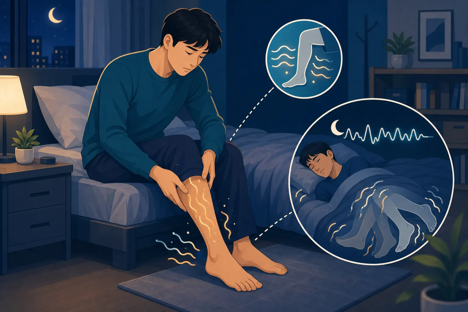 하지불안증후군/주기성사지운동장애 질환 이해 일러스트